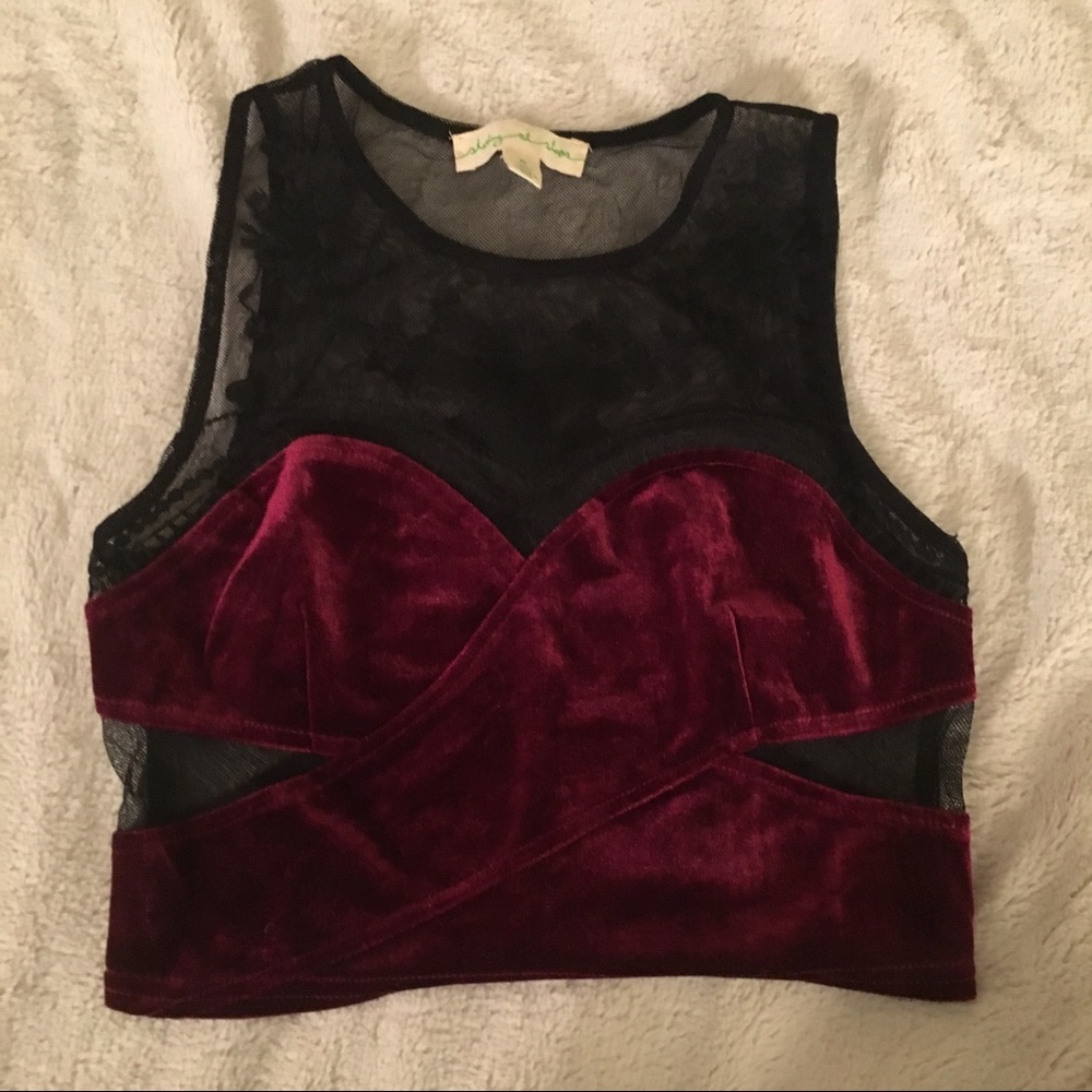 Red crushed velvet Urban Outffiters crop top